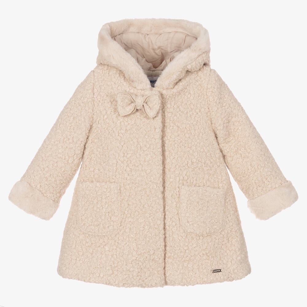 Mayoral Shearling Furry Trim Coat